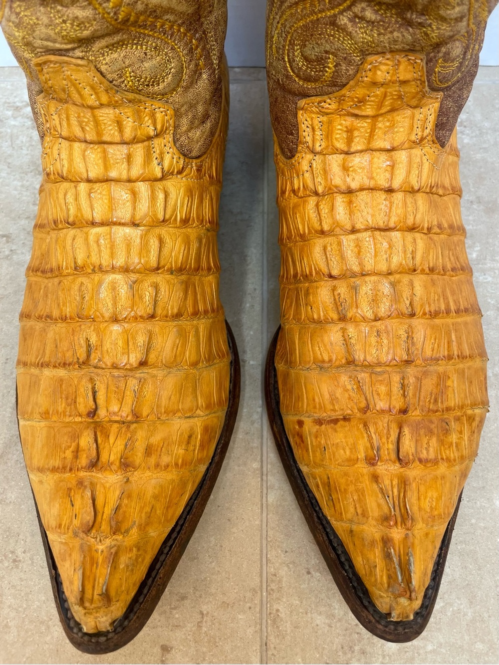 VTG Cuadra Caiman Leather Western Cowboy Boots Honey Hornback J Snip Toe Mens 9 - Picture 2 of 16